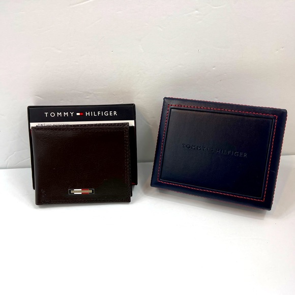 ⭐️TOMMY HILFIGER💯 MENS WALLET DOUBLE FOLD, DARK BROWN, GENUINE LEATHER - Picture 2 of 13